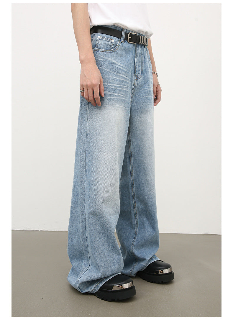 Men's American-style Creases Worn Looking Washed-out Straight Jeans