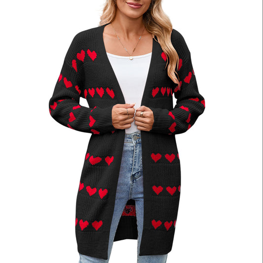 Women's Heart-shaped Jacquard Cardigan Coat Sweater