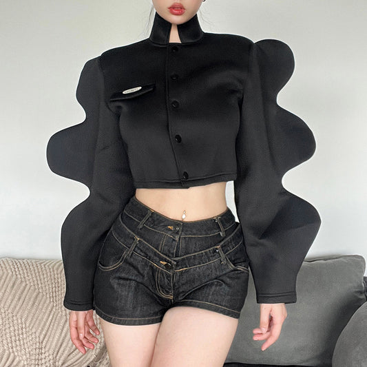 Women's Fashion Stand Collar Single Breasted Creative Lantern Sleeve Jacket