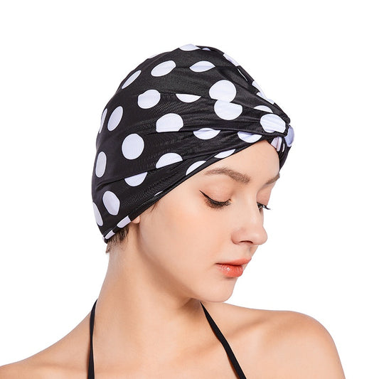 Plus Size Not-too-tight Fashion Polka Dot Printed Cloth Swimming Cap