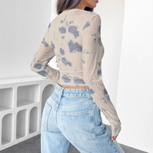 Women's Floral Mesh Printed Top