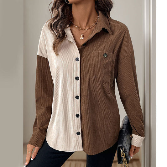 Lapel Cardigan Stitching Contrast Color Thin Coat