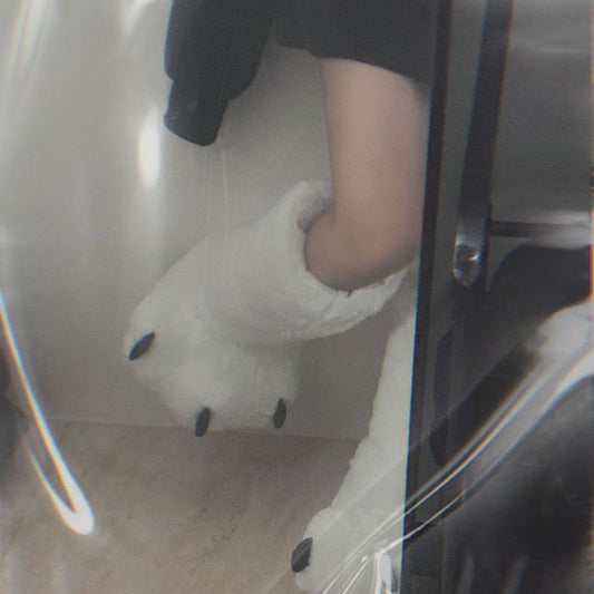 Cute Cartoon Bear Paw Plush Cotton Shoes With High Top And Anti-slip Heel
