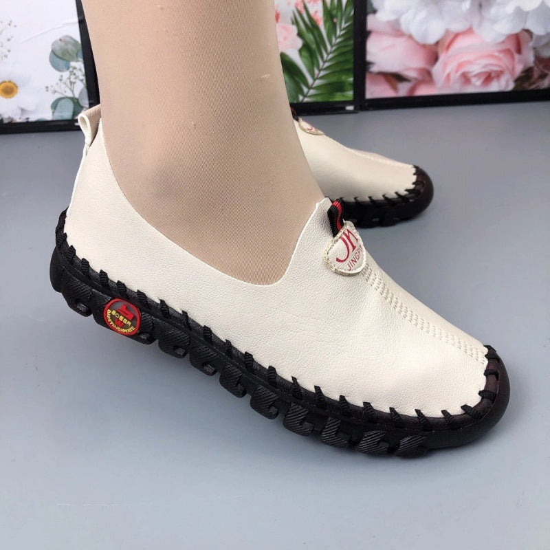 Middle-aged Women's Leather Shoes With Wide Fat Feet And Beef Tendon Sole