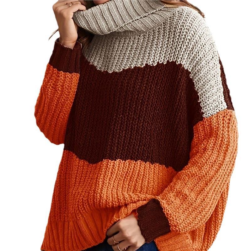 High Collar Color Matching Warm All-matching Female Knitted Pullover Sweater