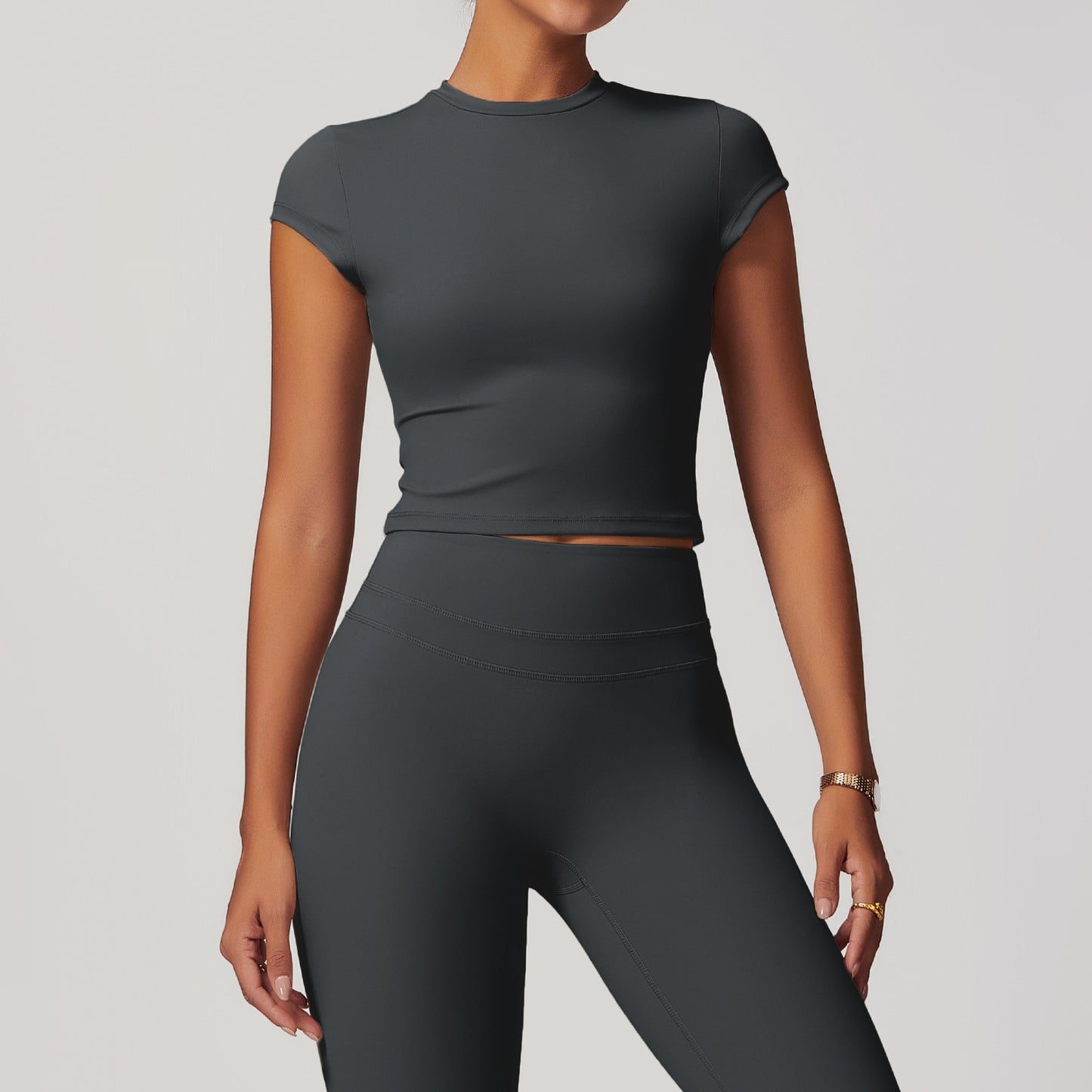 European And American Exercise Yoga Clothes Women's Brushed Tight Back Yoga Short Sleeve