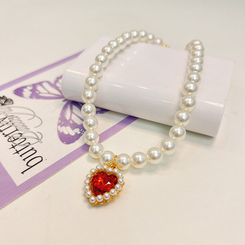 Pearl Necklace Love Gem Cat Collar