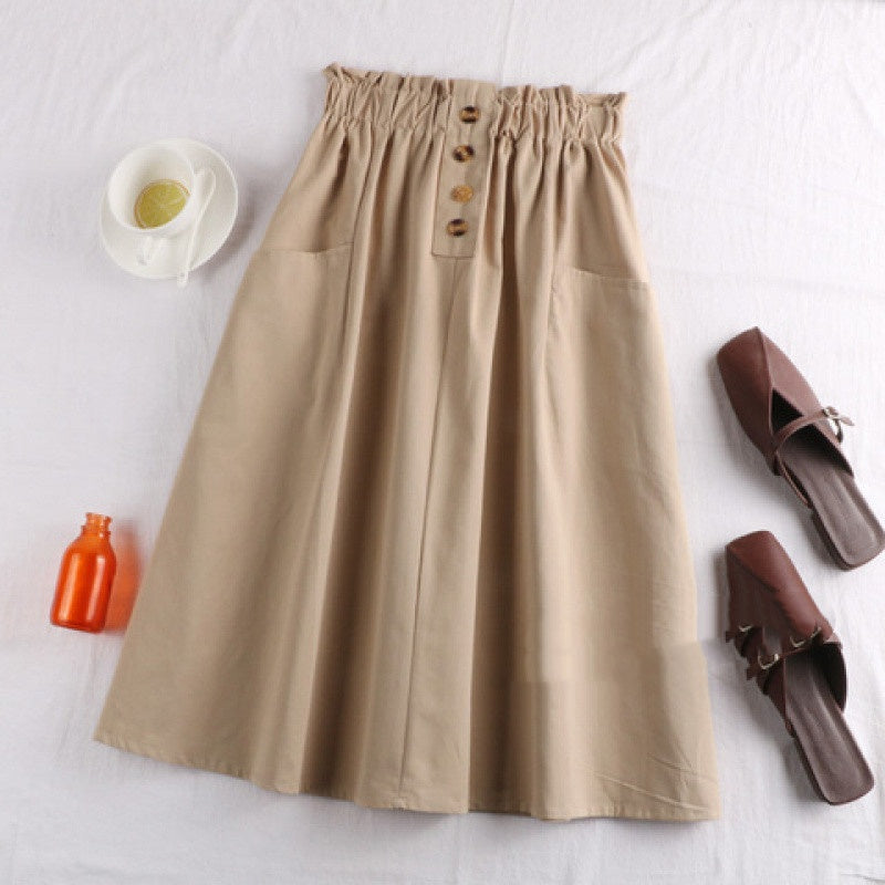 Women's Cotton-linen Utility Skirt With Pockets
