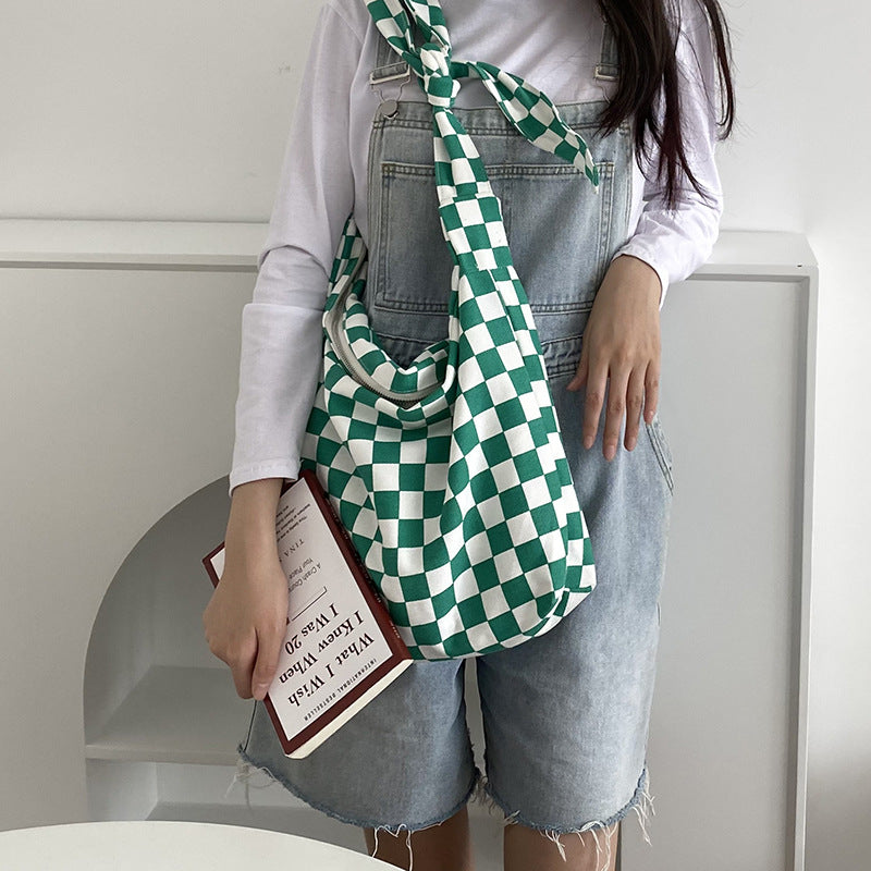 Retro Check Pattern Adjustable Large Capacity Shoulder Bag Women