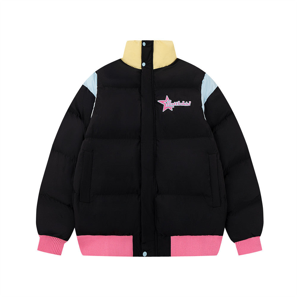 Color Matching Stand Collar Loose Winter Men's Casual Cotton-padded Jacket
