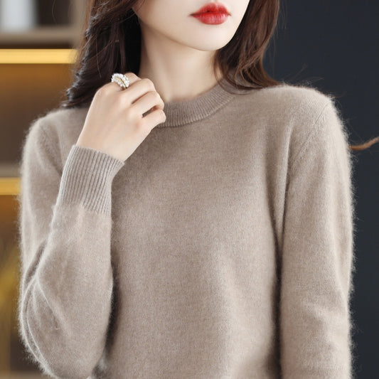 Round Neck Loose Solid Color Mink Sweater Pullover Base Woolen Sweater