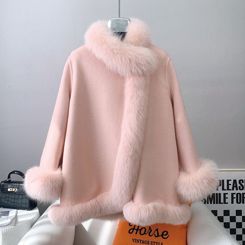 Socialite Cloak Fur Jacket Women's Reversible Woolen Coat Mid-length Young