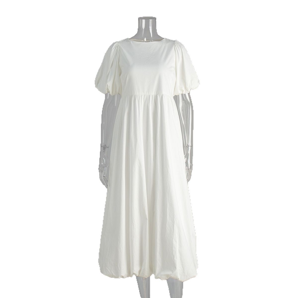Loose Casual Round-neck Dress With Puff Sleeves
