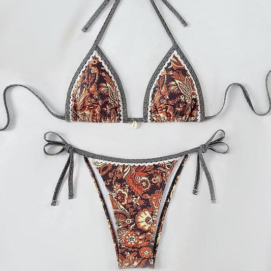 Womens Printed Two-Piece Swimsuit With Tie-Back Design