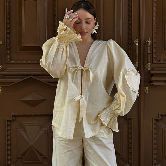 Women's Casual Shirt And Wide-Leg Pants Set