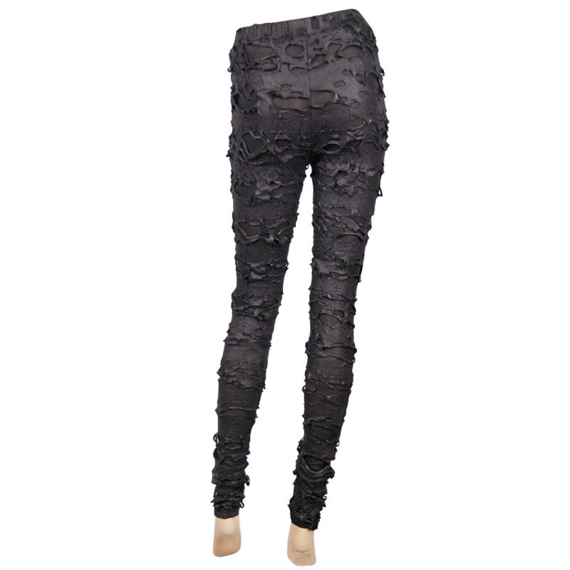Ripped Fabric And Mesh Garter Garter Shaped Ghost Claw Leggings