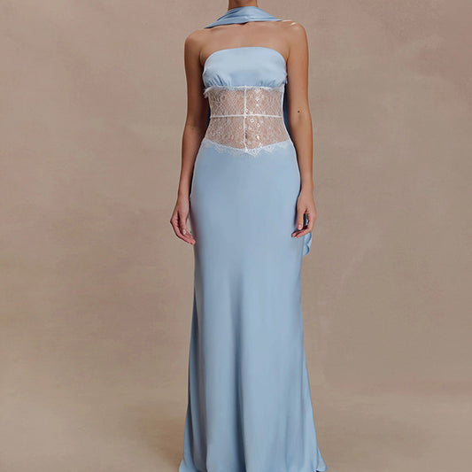 Edgy Lace Tube Dress With A See-through Design