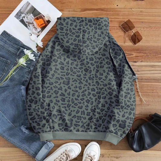 Womens Loose Versatile Casual Leopard-Print Hoodie
