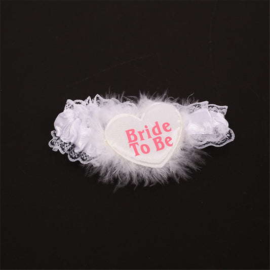 White Feather Leg Ring Rose Red Lace