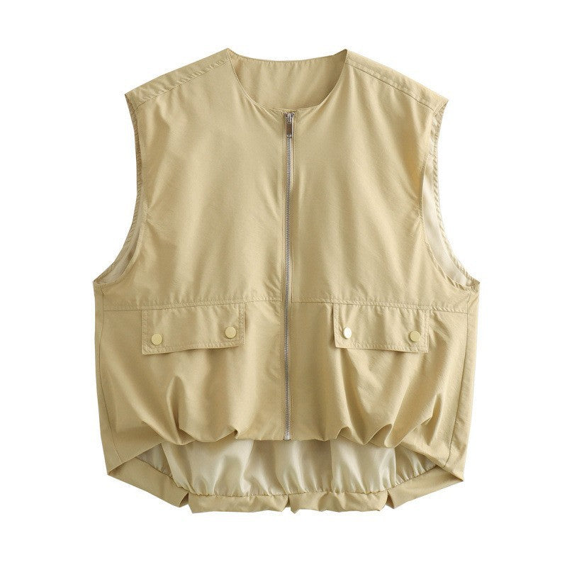 Pleated Hem Sleeveless Loose Vest