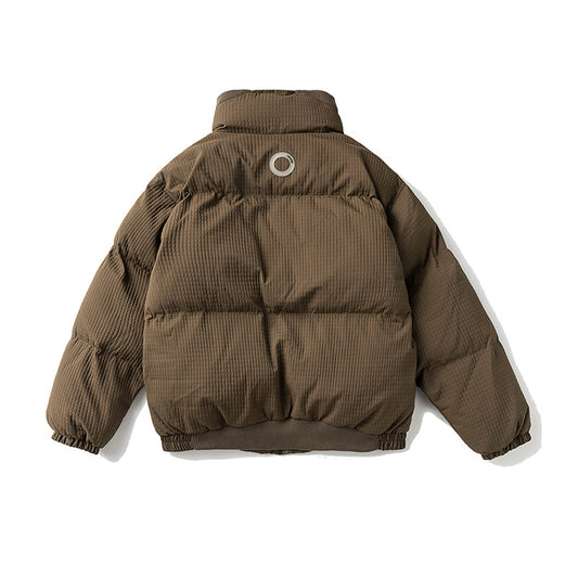 Solid Color Small Plaid Stand Collar Japanese-style Retro Cotton-padded Jacket For Men