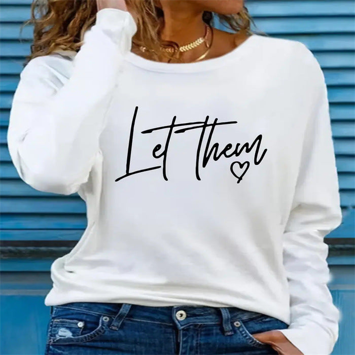 New Letter Love Print Fashion Loose Long Sleeve Round Neck T-shirt