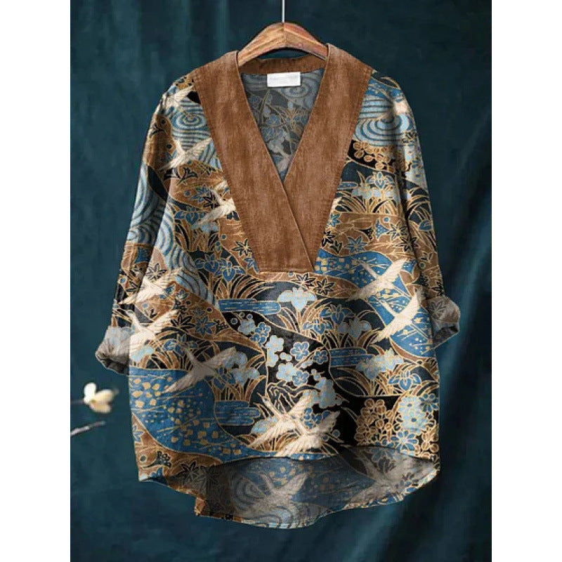 Autumn Collarless Long-sleeved Women's Shirt Long Sweater Casual Shirt