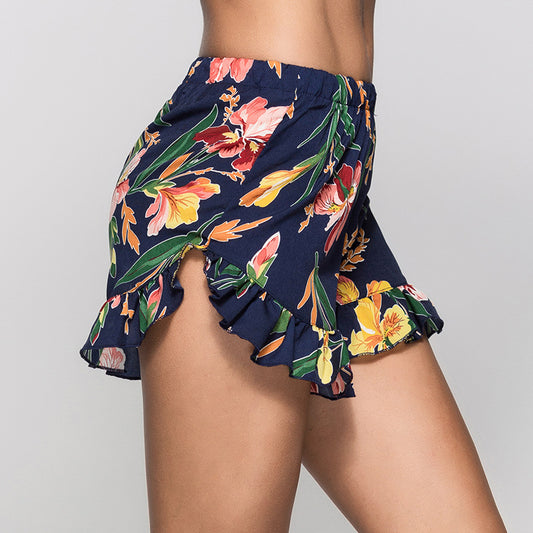 European And American Sexy Printed Ruffle Shorts