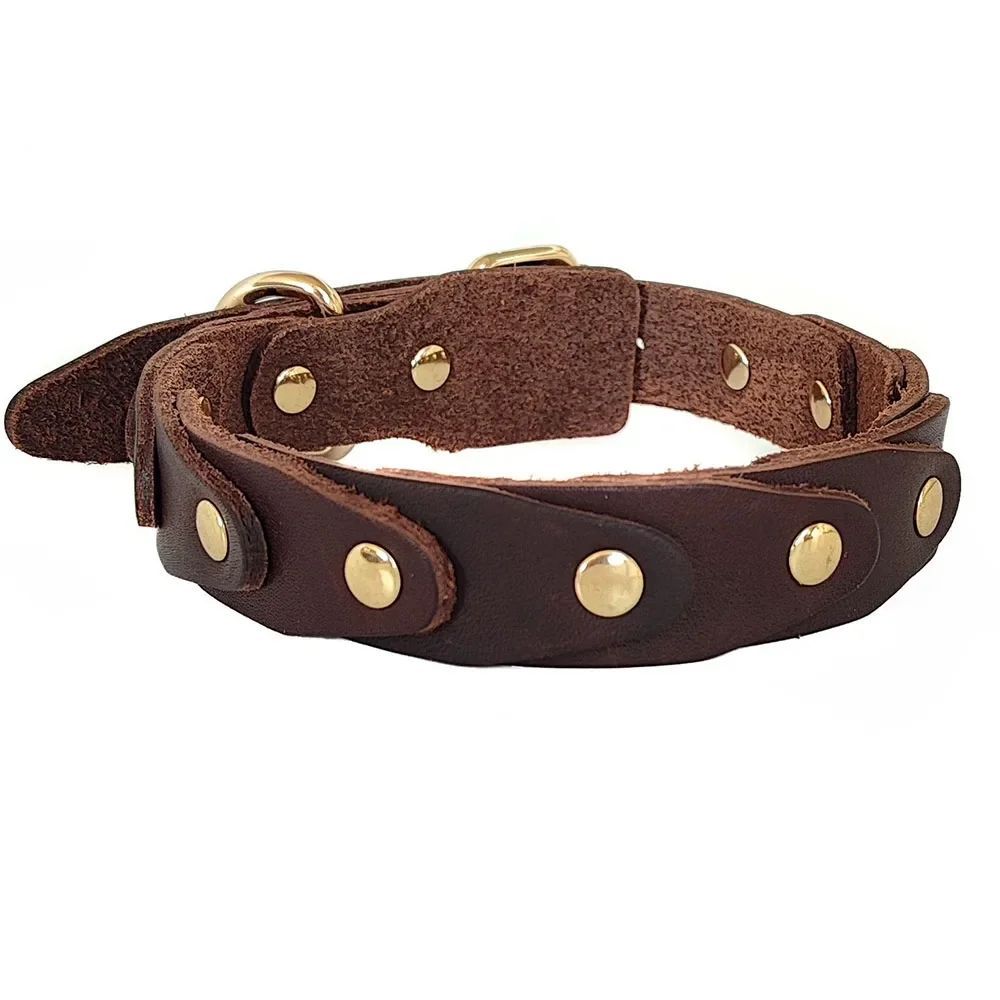 Real Leather Dog Collar Genuine Leather Buckle Connection Collar Durable For French Schnauzer Border Collie Pet Collar