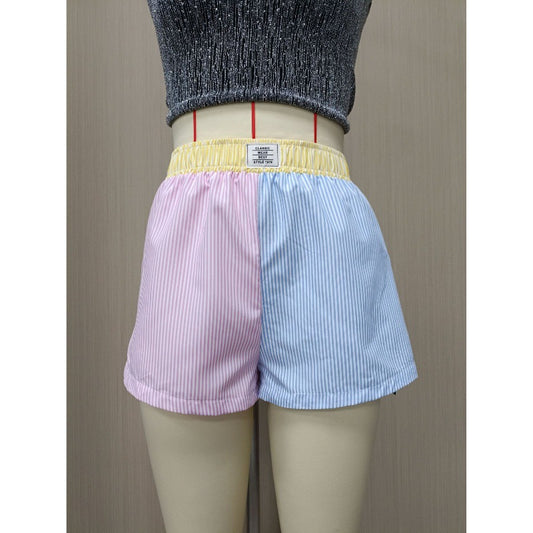 Women's Mixed Color Stripe High Waist Casual Wide Leg Pants