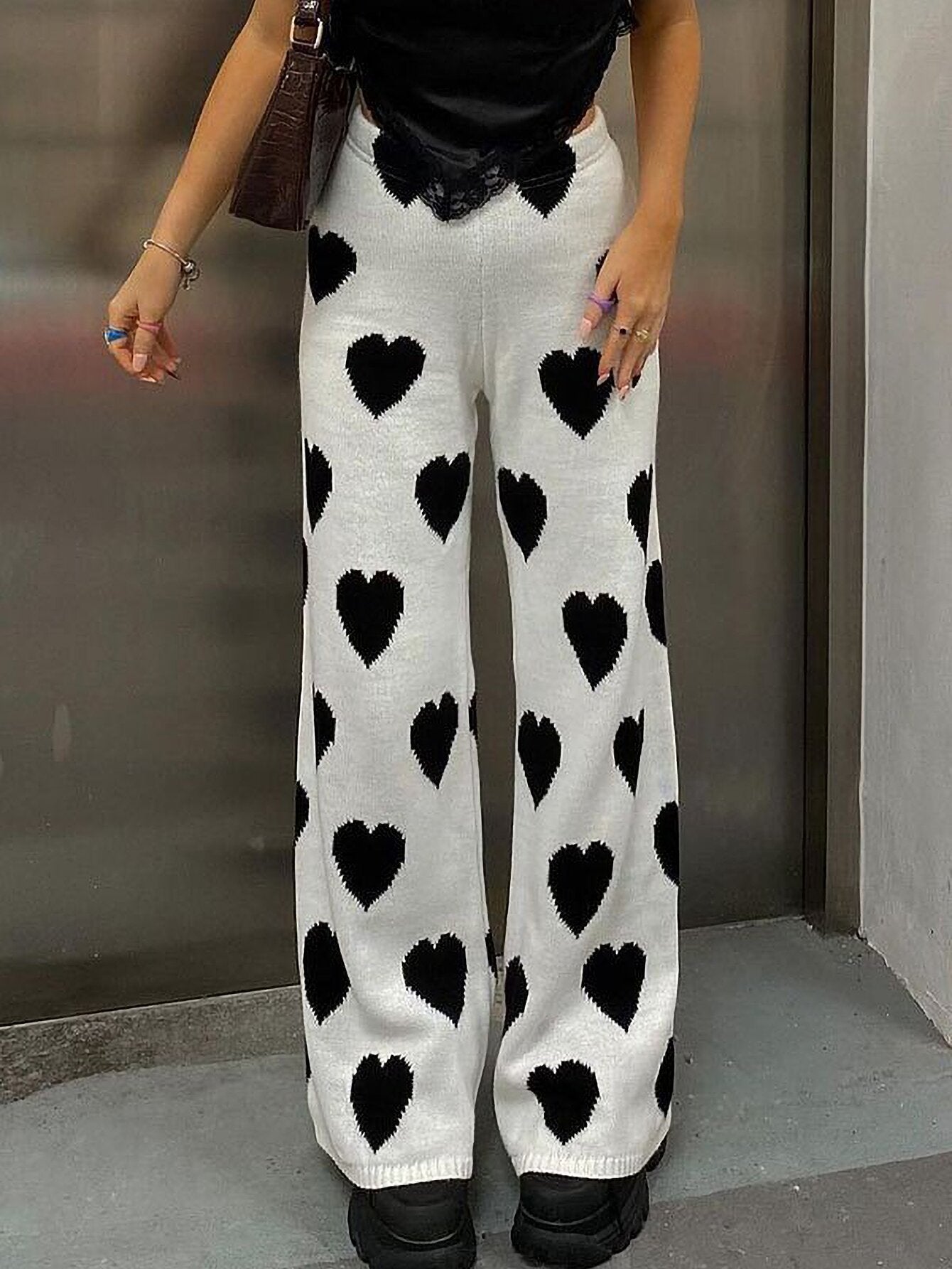 Black Heart Trendy Trousers Loose Straight