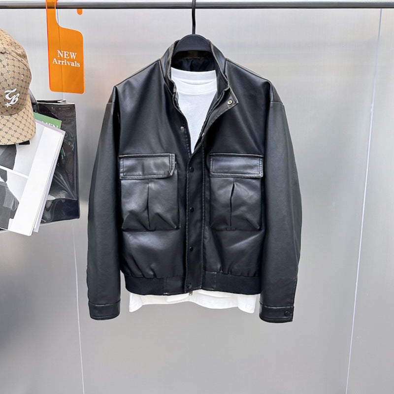 Men's Autumn And Winter Leisure Leather Jacket Stand Collar