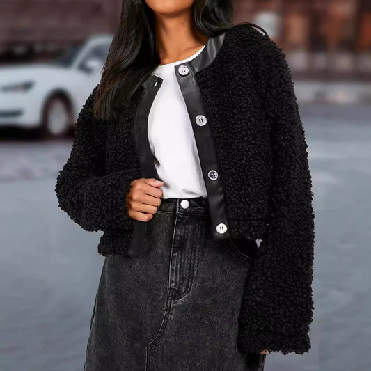 Women's Autumn Winter Round Neck Short Long Sleeve Jacket