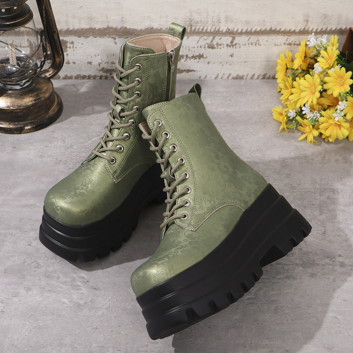 Women's Three-layer Platform Plus Round Toe Patchwork Retro Cool Martin Boots
