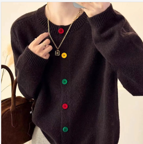 Korean-style Age-reducing Rainbow Single-breasted Round Neck