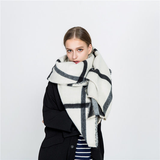 Black And White Double Sided Faux Cashmere Scarf