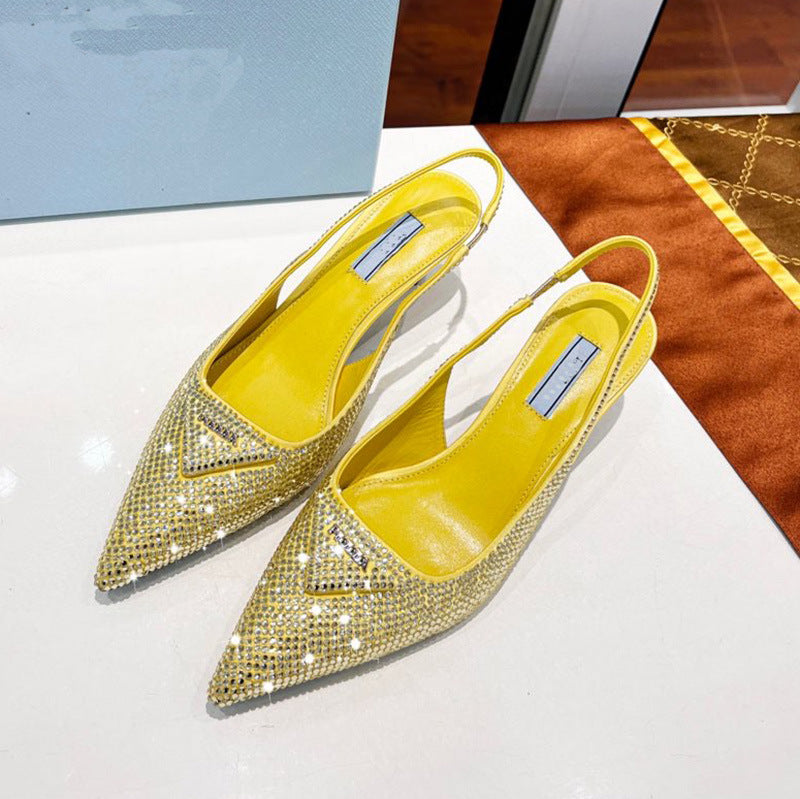 Women's Triangle Pointed Rhinestone Cat Heel Sandals
