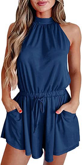 Women's Waist-controlled Lace-up Halter Loose Printed Jumpsuit