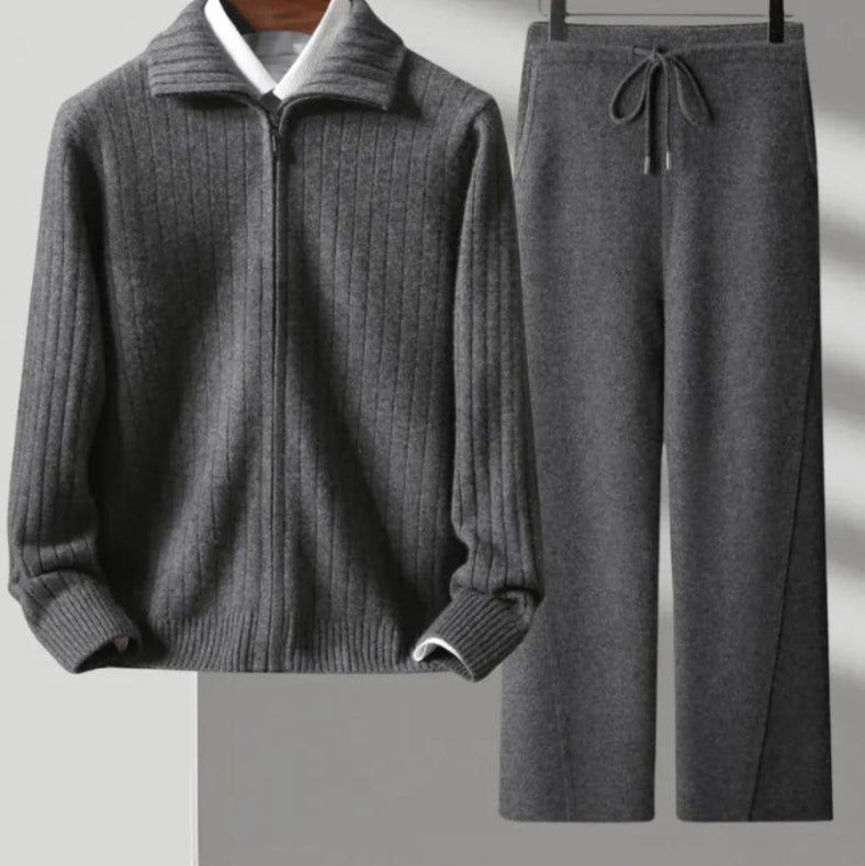 Pure Wool Sweater Men's Lapel Full Zipper