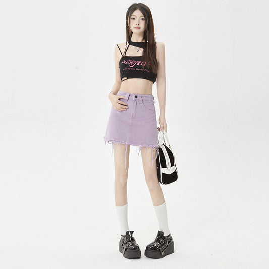 Summer Loose Light Color Raw Edge Hot Pants