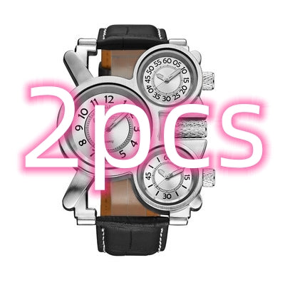 Dual movement leather men's watch