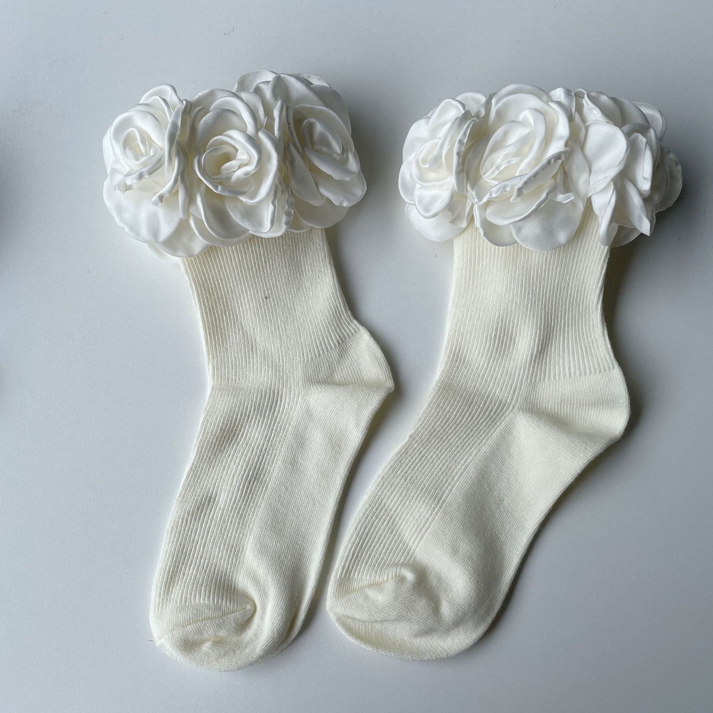 Flower Cotton Vertical Striped Women's Tube Socks