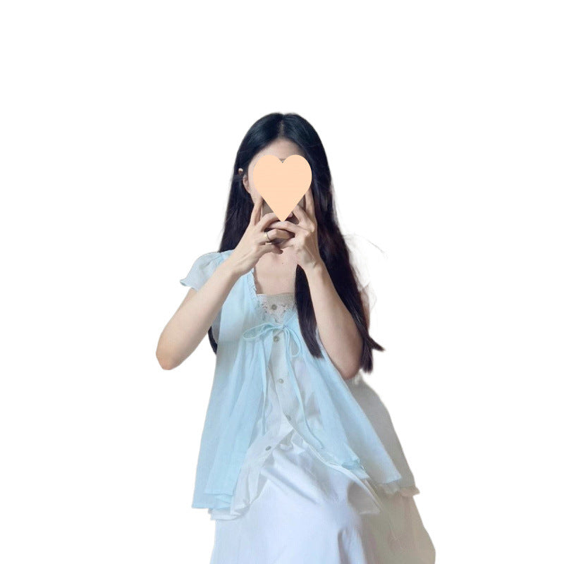 Lace Edge Stitching Fake Two-piece Top