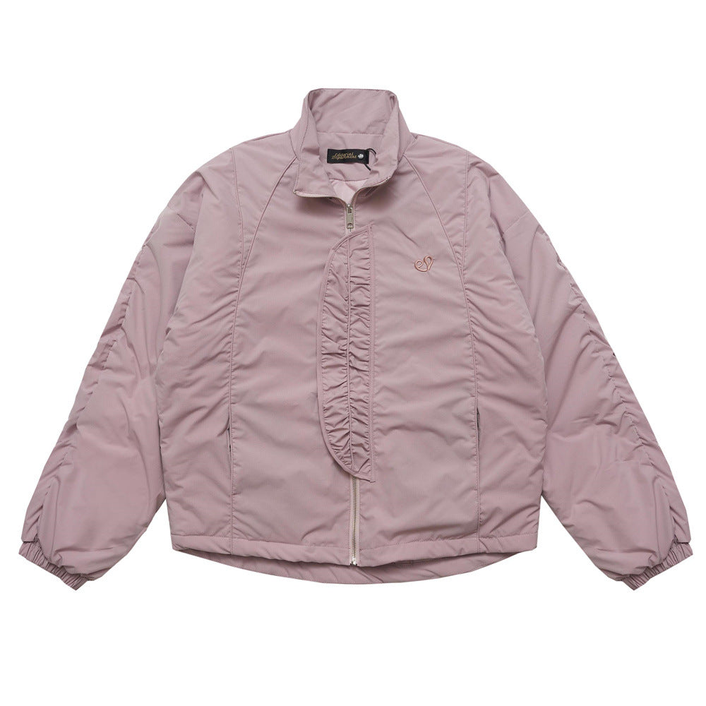 Fashion Brand Stand Collar Men's European And American Fashion Pleated Design Pleated Loose Zipper Cotton-padded Coat