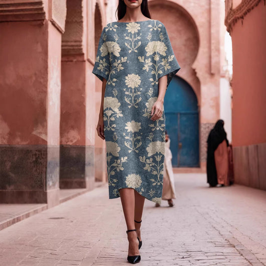 Womens Retro-Printed Arabic Dress From The Middle East Dubai Style