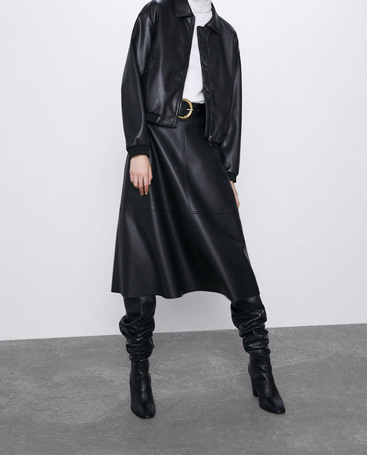 European And American Style Women's PU Lapel Top Short Faux Leather Jacket