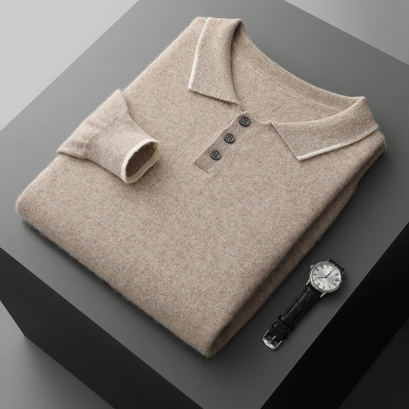 Men's Fashion Polo Collar Loose Pure Color All-matching Woolen Sweater