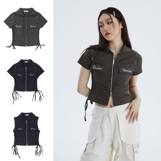 Summer Niche Trendy Design Street Trendy Slim Short Zipper