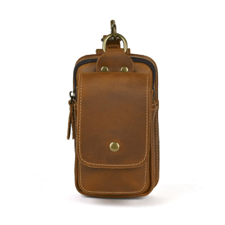 Crazy Horse Leather Men's Belt Bag First Layer Cowhide Mobile Phone Waist Of Trousers Pannier Bag