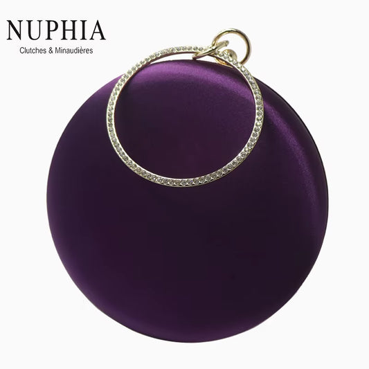 Silk Satin Round Clutch Purse for Women - Elegant Evening Wristlet Handbag in Purple